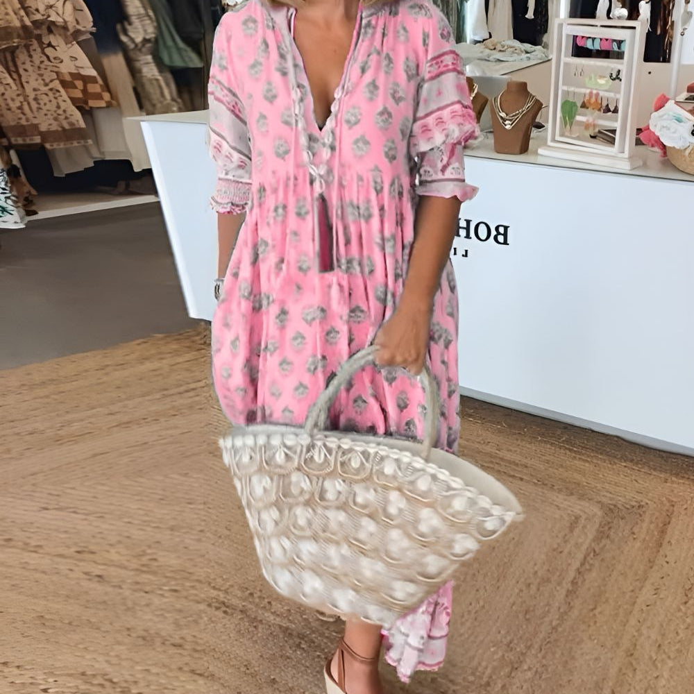 Carin™ | Avslappnad Klänning med Tryck