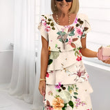 Yvonne™ | Plisserad Blommig Klänning med Rufs